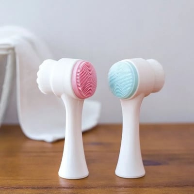 Picture of 3D Double-Head Silicone Facial Cleansing Brush | Manual Face Cleaning & Exfoliating Tool | Soft Silicone Deep Pore Skin Care Brush for Men & Women (Multicolor)