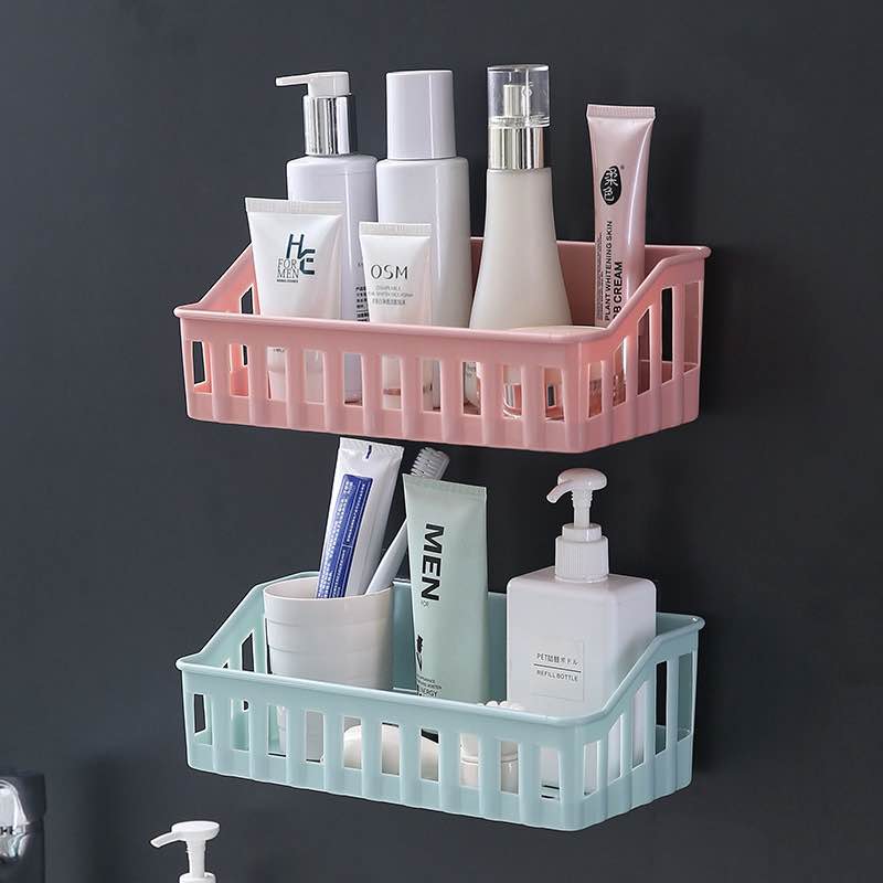 Picture of Double Sticker Bathroom Storage Rack | Punch-Free Wall Mounted Kitchen & Bathroom Organizer | Light Luxury Hanging Storage Box (Patti Design-Multicolour) - Multicolor