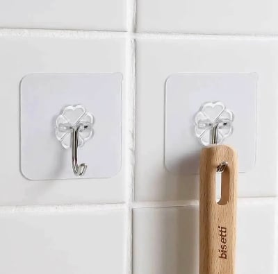 Picture of 10 Pcs Transparent Self Adhesive Wall Hooks | Bathroom & Kitchen Door Wall Hanger | Strong Sticky Punch-Free Hanging Hooks (Transparent) - CLEAR