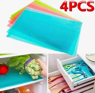 Picture of 4 Pcs Washable Refrigerator Shelf Mats | Waterproof Oil-Proof Anti-Slip Fridge Drawer Liners | Kitchen Cabinet & Pantry Shelf Protectors (Multi-Color) - Multicolor
