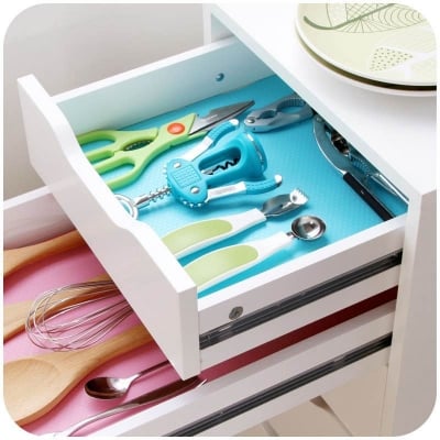 Picture of 4 Pcs Washable Refrigerator Shelf Mats | Waterproof Oil-Proof Anti-Slip Fridge Drawer Liners | Kitchen Cabinet & Pantry Shelf Protectors (Multi-Color) - Multicolor