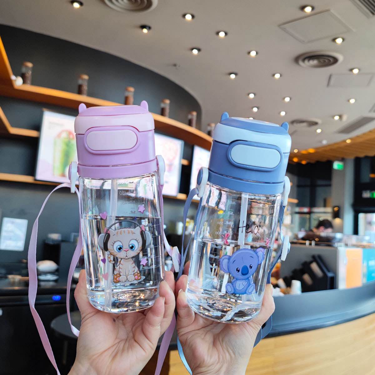 Picture of 550ml Cute Cartoon Anime Straw Water Bottle for Kids – Portable Leak-Proof Drinking Cup with Straw – School, Travel & Home Use (Multi Design) - Multicolor