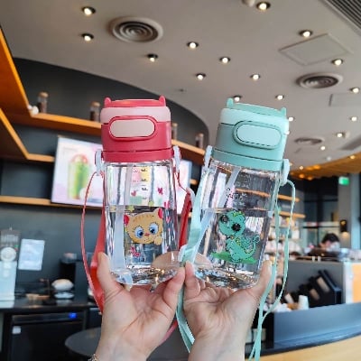 Picture of 550ml Cute Cartoon Anime Straw Water Bottle for Kids – Portable Leak-Proof Drinking Cup with Straw – School, Travel & Home Use (Multi Design) - Multicolor