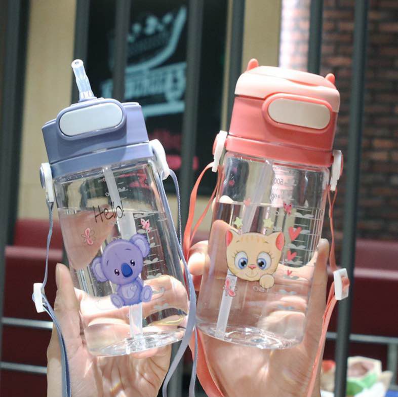 Picture of 550ml Cute Cartoon Anime Straw Water Bottle for Kids – Portable Leak-Proof Drinking Cup with Straw – School, Travel & Home Use (Multi Design) - Multicolor