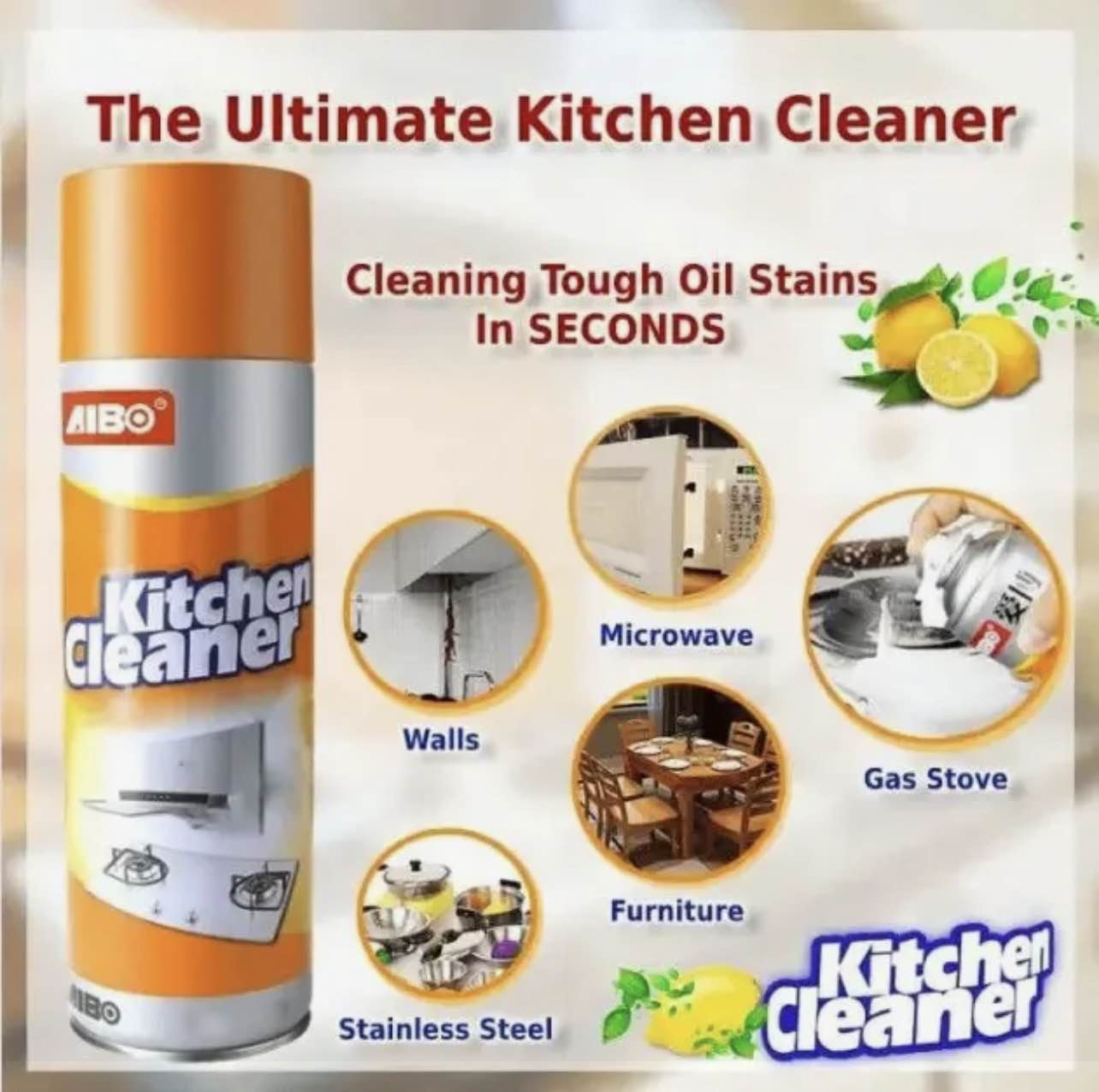 Picture of 500ml Kitchen Cleaning Foam Spray – Powerful Oil & Grease Remover – Orange Fragrance Easy Spray Cleaner for Stove, Sink & Home Surfaces