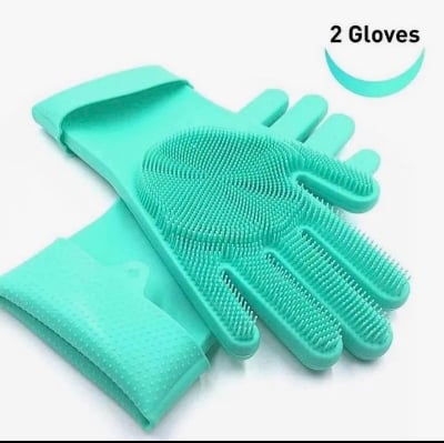 Picture of Silicone Dish Washing Gloves | Magic Kitchen Cleaning Scrubber Gloves | Reusable Heat Resistant Cleaning Gloves for Kitchen & Bathroom (Multicolour) - Multicolor