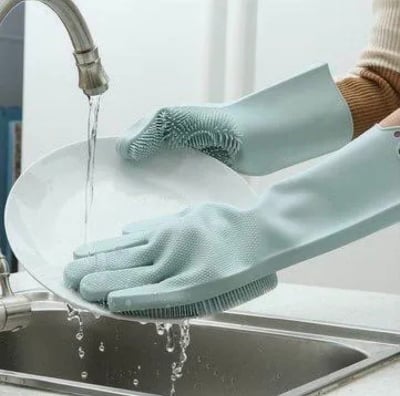 Picture of Silicone Dish Washing Gloves | Magic Kitchen Cleaning Scrubber Gloves | Reusable Heat Resistant Cleaning Gloves for Kitchen & Bathroom (Multicolour) - Multicolor
