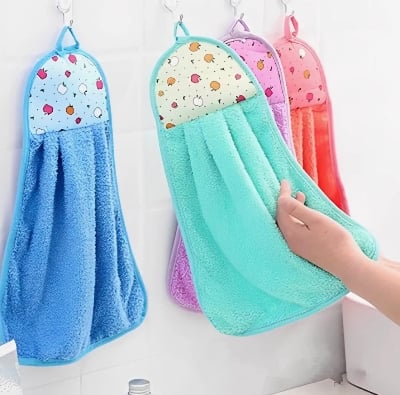 Picture of Hanging Basin Hand Towel – 10×15 Inch Soft Absorbent Quick Dry Kitchen & Bathroom Towel – 1 Piece Multi-Purpose Cleaning Cloth - Multicolor