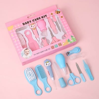 Picture of 10Pcs Baby Care Grooming Kit Set – Nail Scissors, Nasal Aspirator, Safety Comb & Brush – Newborn Infant Hygiene Care Tools Travel Set
