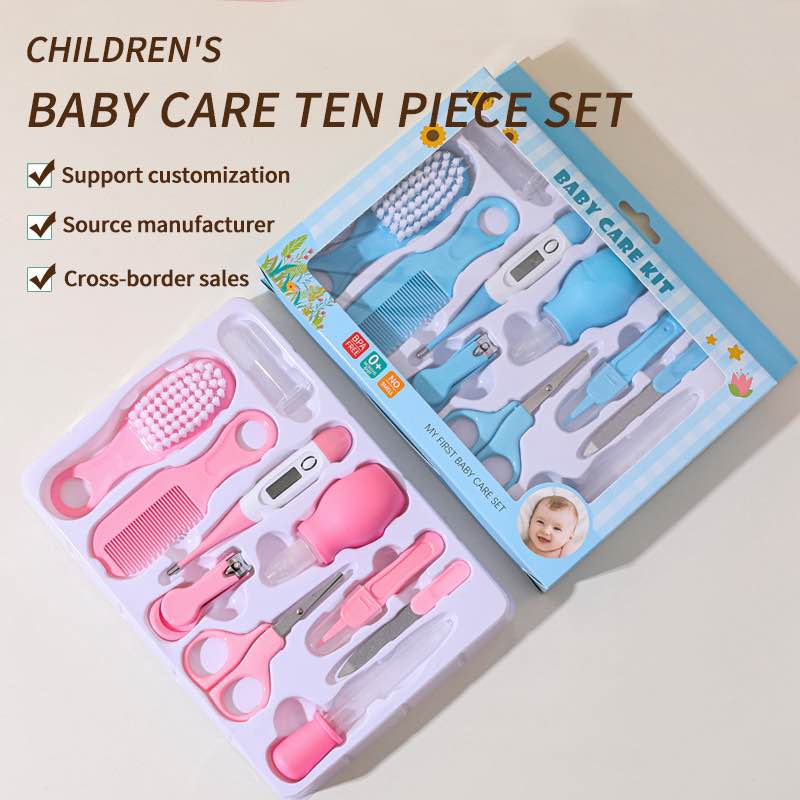 Picture of 10Pcs Baby Care Grooming Kit Set – Nail Scissors, Nasal Aspirator, Safety Comb & Brush – Newborn Infant Hygiene Care Tools Travel Set