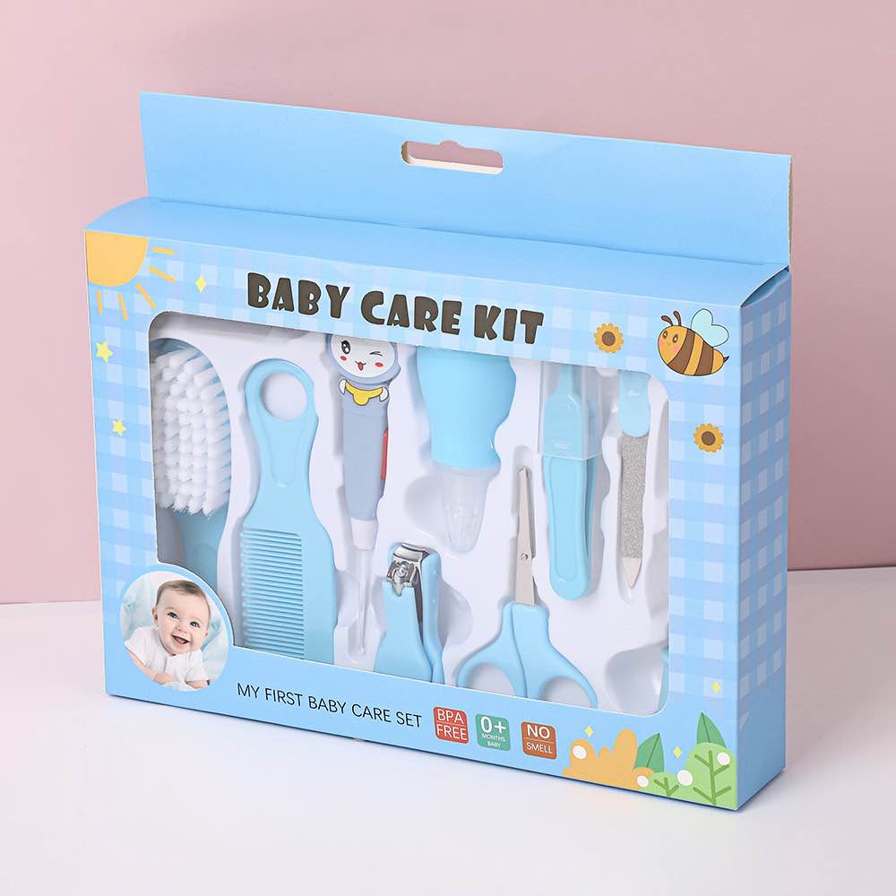 Picture of 10Pcs Baby Care Grooming Kit Set – Nail Scissors, Nasal Aspirator, Safety Comb & Brush – Newborn Infant Hygiene Care Tools Travel Set