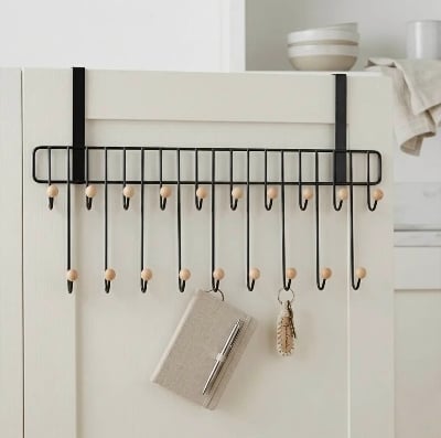 Picture of Over The Door 19 Hook Hanger – Heavy Duty Clothes, Hat & Bag Organizer – Easy Install Door Hanging Rack – Portable Smart Storage Solution (Black) - Multicolor