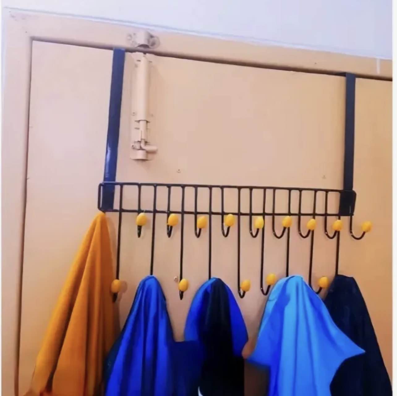 Picture of Over The Door 19 Hook Hanger – Heavy Duty Clothes, Hat & Bag Organizer – Easy Install Door Hanging Rack – Portable Smart Storage Solution (Black) - Multicolor
