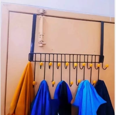 Picture of Over The Door 19 Hook Hanger – Heavy Duty Clothes, Hat & Bag Organizer – Easy Install Door Hanging Rack – Portable Smart Storage Solution (Black) - Multicolor