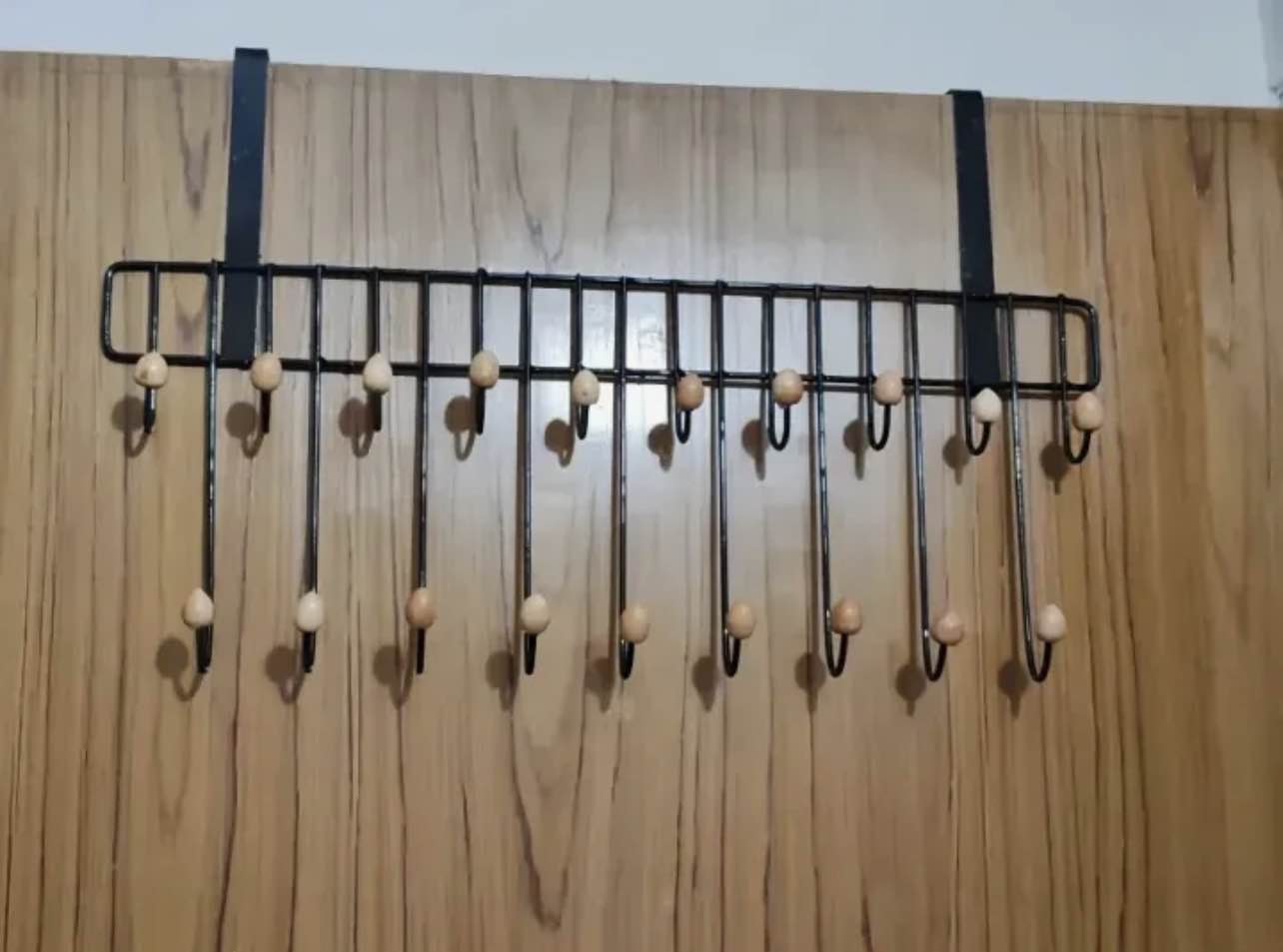 Picture of Over The Door 19 Hook Hanger – Heavy Duty Clothes, Hat & Bag Organizer – Easy Install Door Hanging Rack – Portable Smart Storage Solution (Black) - Multicolor