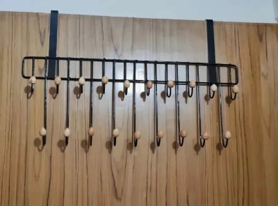 Picture of Over The Door 19 Hook Hanger – Heavy Duty Clothes, Hat & Bag Organizer – Easy Install Door Hanging Rack – Portable Smart Storage Solution (Black) - Multicolor