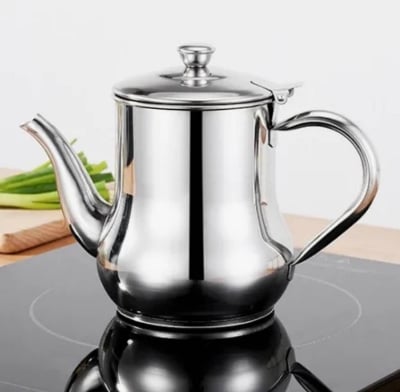 Picture of 480ml / 24oz Stainless Steel Oil Pot – Kitchen Oil Dispenser Bottle with Filter – Large Capacity Leak Proof Oil Storage Jar for Cooking Oil, Soy Sauce, Vinegar & Coffee - Not Specified