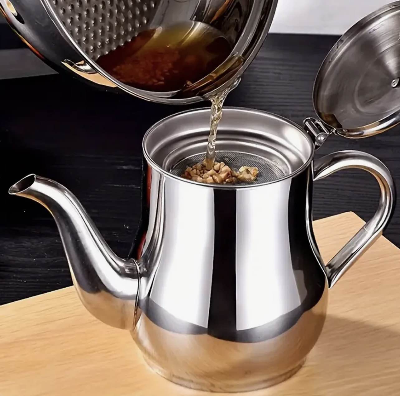 Picture of 480ml / 24oz Stainless Steel Oil Pot – Kitchen Oil Dispenser Bottle with Filter – Large Capacity Leak Proof Oil Storage Jar for Cooking Oil, Soy Sauce, Vinegar & Coffee - Not Specified