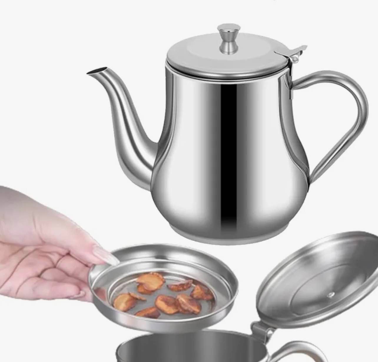Picture of 480ml / 24oz Stainless Steel Oil Pot – Kitchen Oil Dispenser Bottle with Filter – Large Capacity Leak Proof Oil Storage Jar for Cooking Oil, Soy Sauce, Vinegar & Coffee - Not Specified