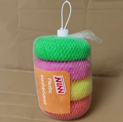 Picture of 4 Pcs Plastic Scrubber Dish Washing Sponge – Heavy Duty Scourer Pad for Kitchen Cleaning – Bowl, Plate & Utensil Cleaning Scrub Pad Set - Multicolor