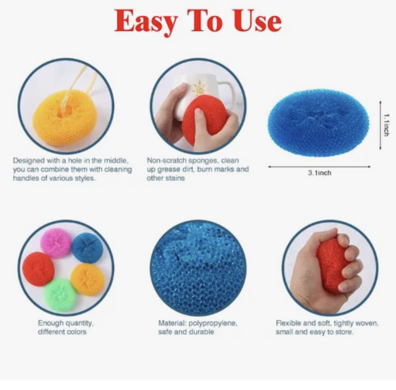 Picture of 4 Pcs Plastic Scrubber Dish Washing Sponge – Heavy Duty Scourer Pad for Kitchen Cleaning – Bowl, Plate & Utensil Cleaning Scrub Pad Set - Multicolor