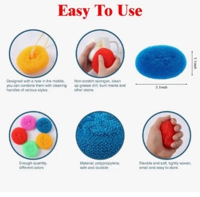 Picture of 4 Pcs Plastic Scrubber Dish Washing Sponge – Heavy Duty Scourer Pad for Kitchen Cleaning – Bowl, Plate & Utensil Cleaning Scrub Pad Set - Multicolor
