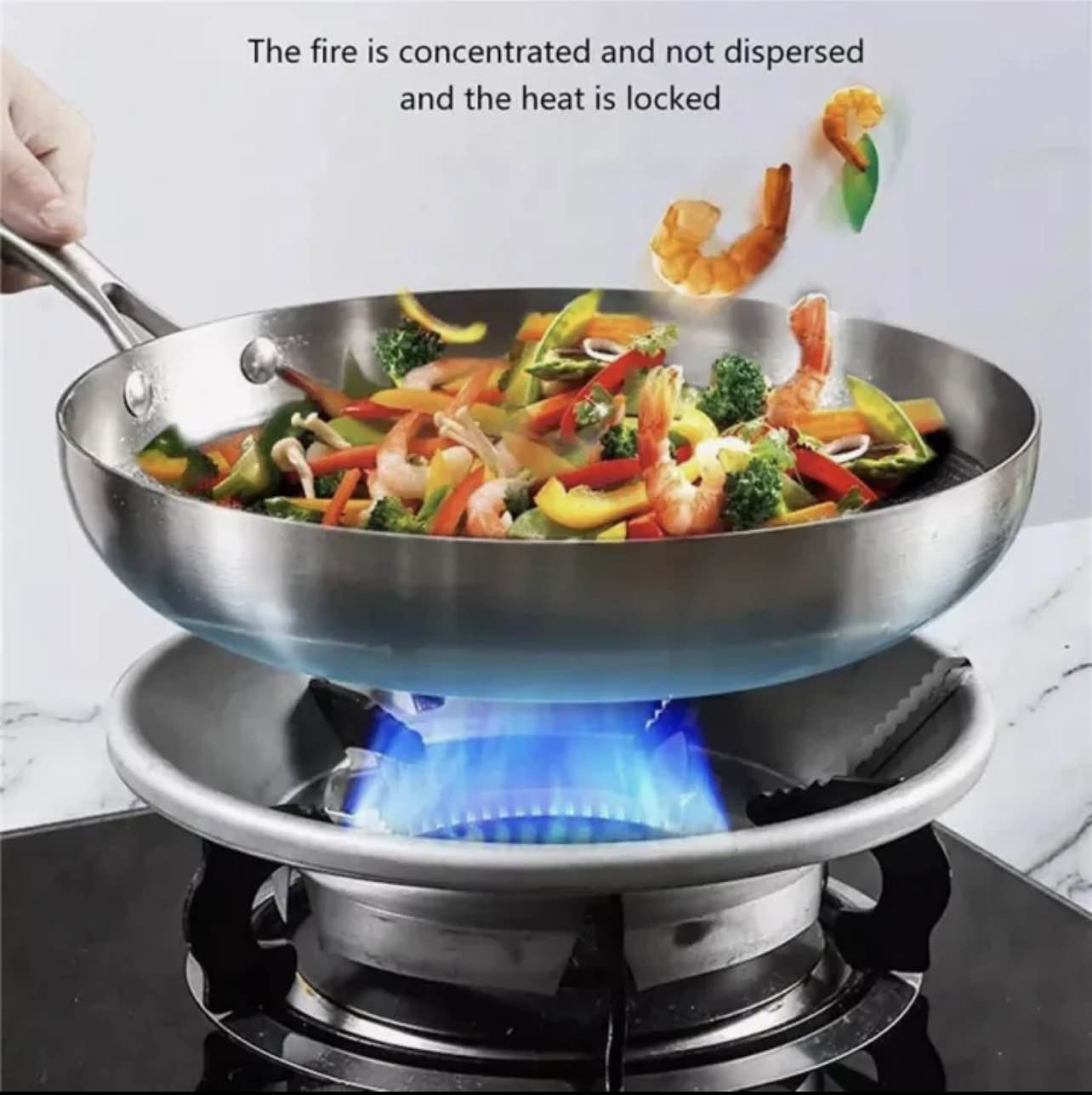 Picture of Energy Saving Gas Stove Cover – Universal Round Windproof Flame Shield Disk Bracket for Kitchen Burner (1 Piece) - Silver