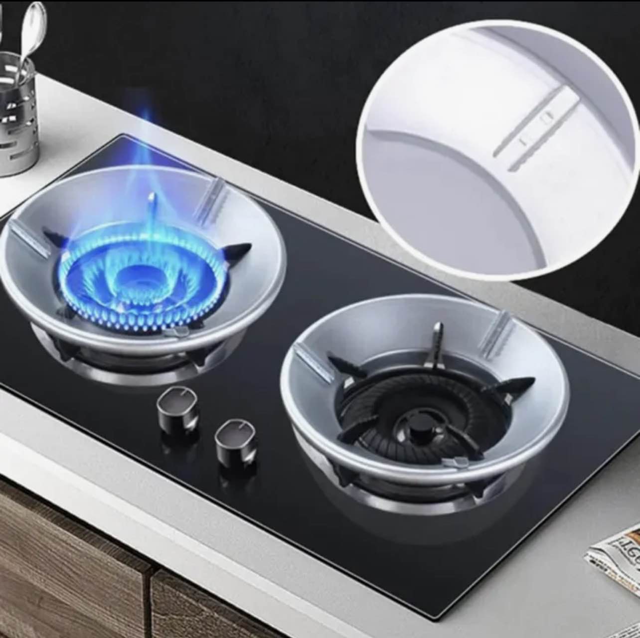 Picture of Energy Saving Gas Stove Cover – Universal Round Windproof Flame Shield Disk Bracket for Kitchen Burner (1 Piece) - Silver