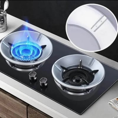 Picture of Energy Saving Gas Stove Cover – Universal Round Windproof Flame Shield Disk Bracket for Kitchen Burner (1 Piece) - Silver