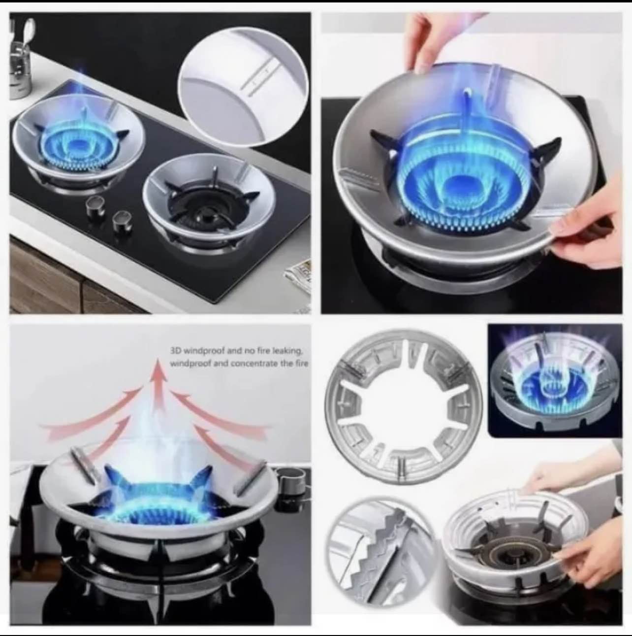 Picture of Energy Saving Gas Stove Cover – Universal Round Windproof Flame Shield Disk Bracket for Kitchen Burner (1 Piece) - Silver