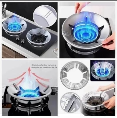 Picture of Energy Saving Gas Stove Cover – Universal Round Windproof Flame Shield Disk Bracket for Kitchen Burner (1 Piece) - Silver