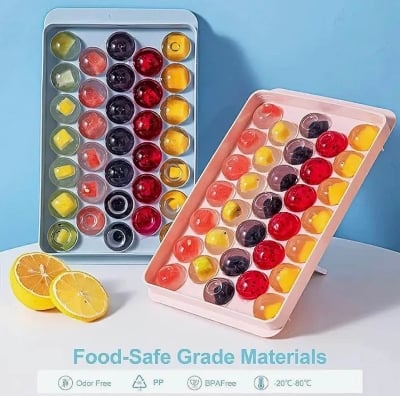 Picture of Round Ice Cube Tray with Lid – Easy Release Durable Plastic Ice Maker Mold, Large Capacity Freezer Tray for Home & Kitchen (Multicolour) - Multicolor