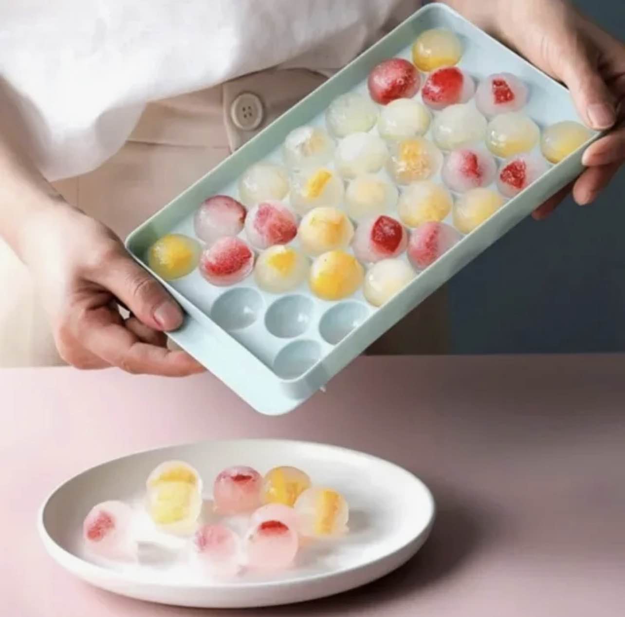 Picture of Round Ice Cube Tray with Lid – Easy Release Durable Plastic Ice Maker Mold, Large Capacity Freezer Tray for Home & Kitchen (Multicolour) - Multicolor
