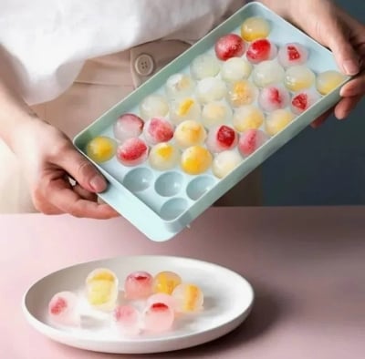 Picture of Round Ice Cube Tray with Lid – Easy Release Durable Plastic Ice Maker Mold, Large Capacity Freezer Tray for Home & Kitchen (Multicolour) - Multicolor