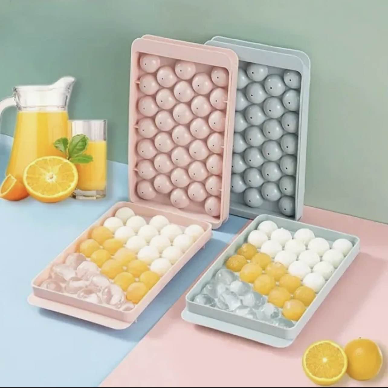 Picture of Round Ice Cube Tray with Lid – Easy Release Durable Plastic Ice Maker Mold, Large Capacity Freezer Tray for Home & Kitchen (Multicolour) - Multicolor