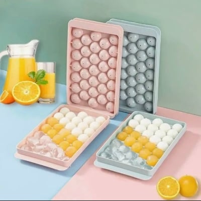 Picture of Round Ice Cube Tray with Lid – Easy Release Durable Plastic Ice Maker Mold, Large Capacity Freezer Tray for Home & Kitchen (Multicolour) - Multicolor