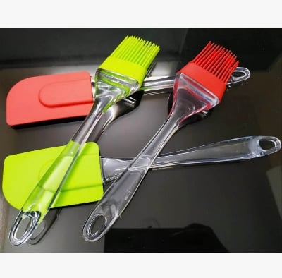 Picture of 2 PCS Silicone Spoon & Oil Brush Set – Non-Stick Heat Resistant Cooking & Baking Tools for Kitchen (Multicolour) - Multicolor