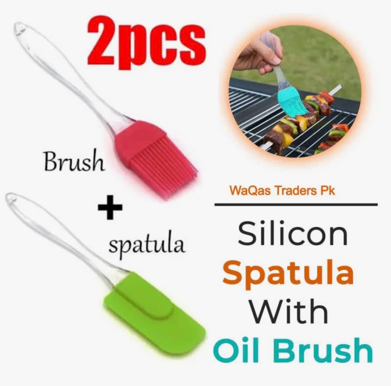 Picture of 2 PCS Silicone Spoon & Oil Brush Set – Non-Stick Heat Resistant Cooking & Baking Tools for Kitchen (Multicolour) - Multicolor