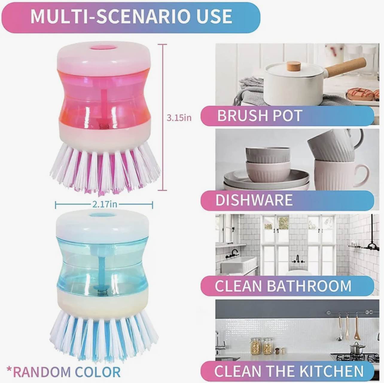 Picture of Kitchen Dish Soap Dispenser Brush – Creative Liquid Dispense Washing Cleaning Brush for Plates, Pots & Kitchen Use (Multicolor) - Not Specified