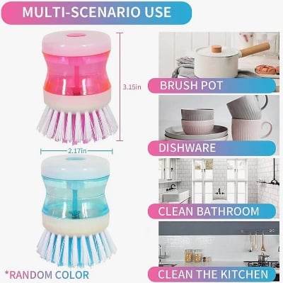 Picture of Kitchen Dish Soap Dispenser Brush – Creative Liquid Dispense Washing Cleaning Brush for Plates, Pots & Kitchen Use (Multicolor) - Not Specified