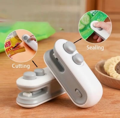 Picture of 2 in 1 Mini Bag Sealer & Cutter USB Rechargeable | Handheld Heat Sealing Machine for Food Storage, Snack & Chip Bags | Portable Plastic Bag Sealer (Multicolor)