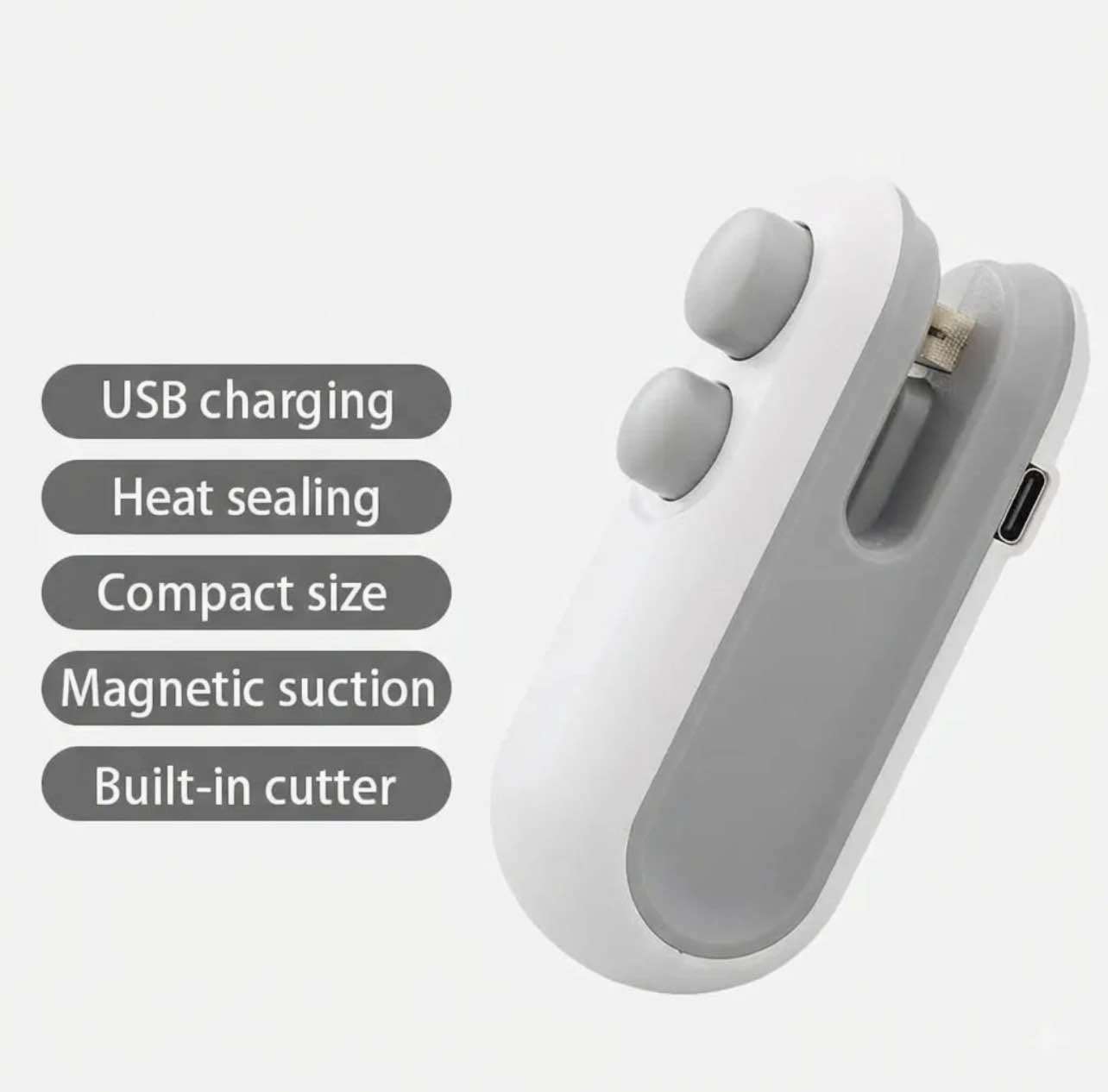 Picture of 2 in 1 Mini Bag Sealer & Cutter USB Rechargeable | Handheld Heat Sealing Machine for Food Storage, Snack & Chip Bags | Portable Plastic Bag Sealer (Multicolor)