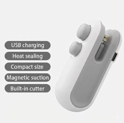 Picture of 2 in 1 Mini Bag Sealer & Cutter USB Rechargeable | Handheld Heat Sealing Machine for Food Storage, Snack & Chip Bags | Portable Plastic Bag Sealer (Multicolor)