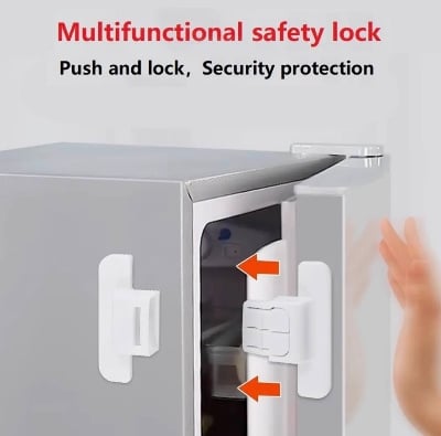 Picture of Childproof Fridge & Freezer Safety Lock | Multi-Functional Adhesive Refrigerator Door Lock for Baby & Child Safety | No Drill Cabinet Lock - Multicolor
