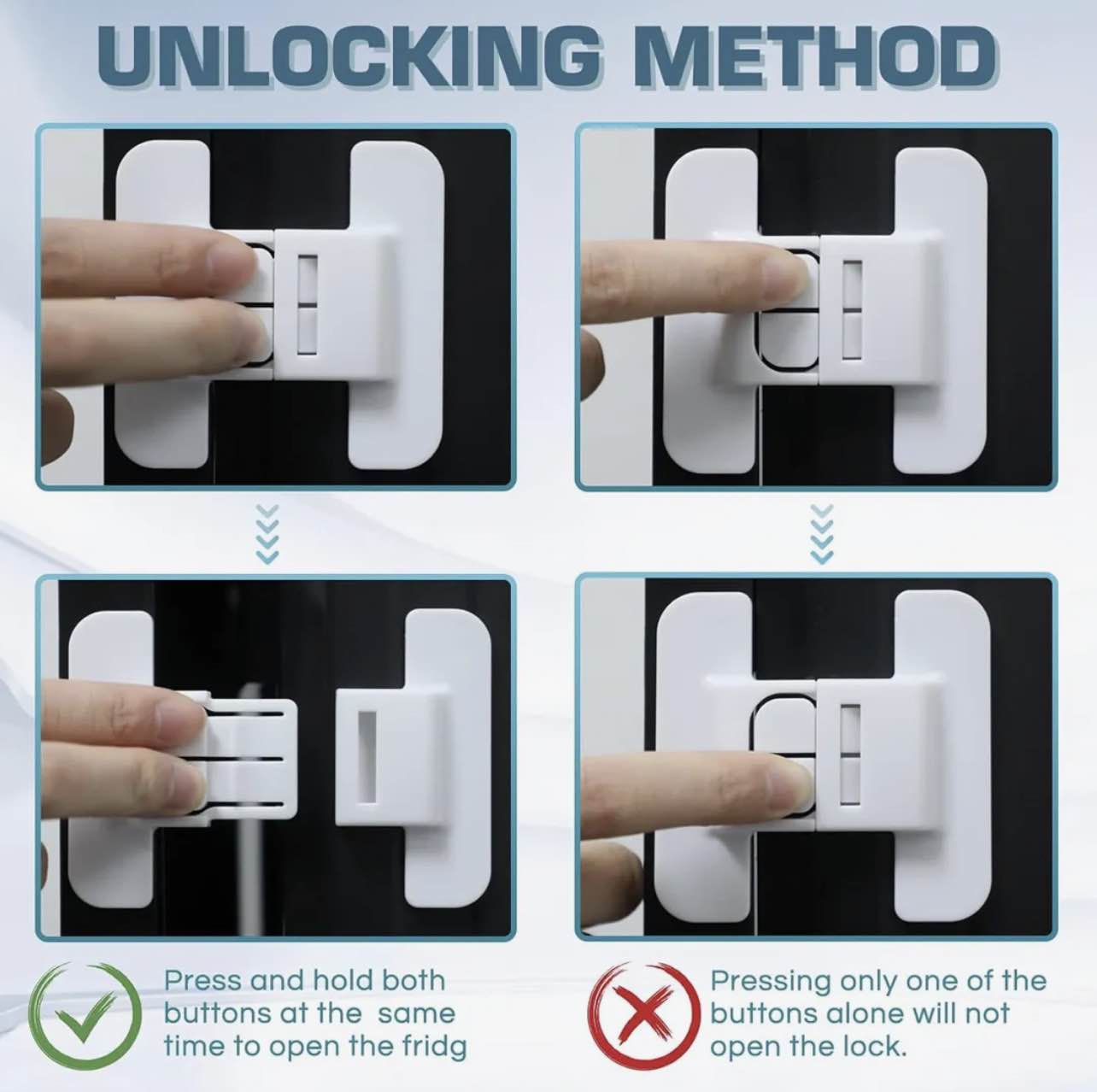 Picture of Childproof Fridge & Freezer Safety Lock | Multi-Functional Adhesive Refrigerator Door Lock for Baby & Child Safety | No Drill Cabinet Lock - Multicolor