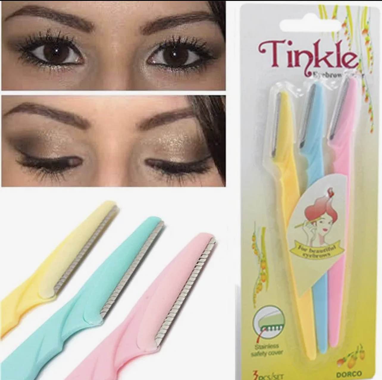 Picture of Tinkle Eyebrow Razor for Women – 3 Pcs Set (Multicolor) | Facial Hair Remover, Eyebrow Shaper & Dermaplaning Tool for Face & Eyebrows - Multicolor