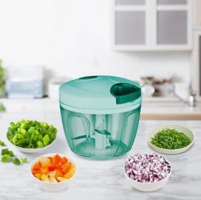 Picture of Handy Vegetable Chopper – 3 Stainless Steel Blades Pull String Manual Food Chopper for Onion, Garlic, Chili & Vegetables (Multicolour) - Multicolor