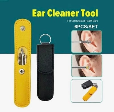 Picture of 6 Pcs Stainless Steel Ear Cleaner Set | Professional Ear Pick Cleaning Kit with Leather Storage Case | Reusable Ear Wax Removal Tools (Multicolour) - Multicolor