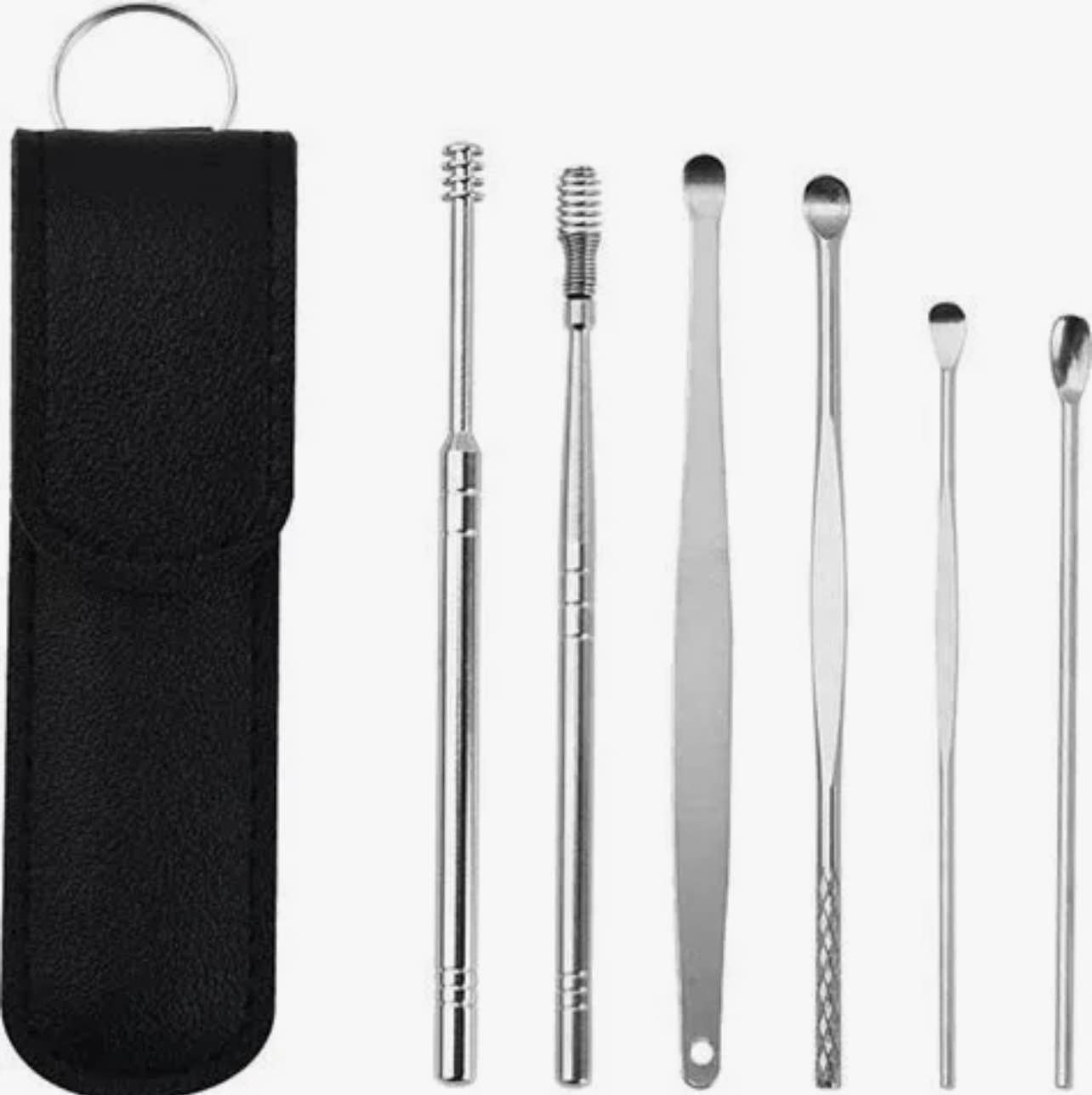 Picture of 6 Pcs Stainless Steel Ear Cleaner Set | Professional Ear Pick Cleaning Kit with Leather Storage Case | Reusable Ear Wax Removal Tools (Multicolour) - Multicolor
