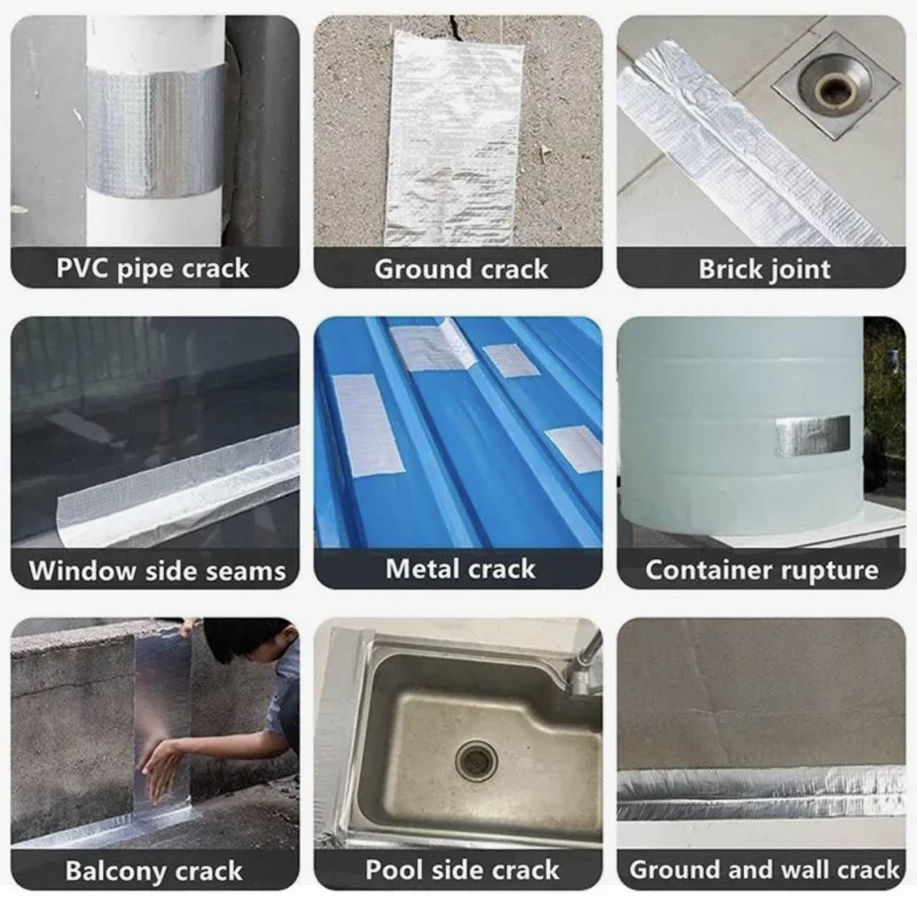 Picture of Waterproof Aluminum Foil Butyl Tape 5cm x 5m x 0.5mm – Heavy Duty Leak Repair Sealant Tape for Roof, Wall, Pool, Pipe & Crack Sealing - Silver